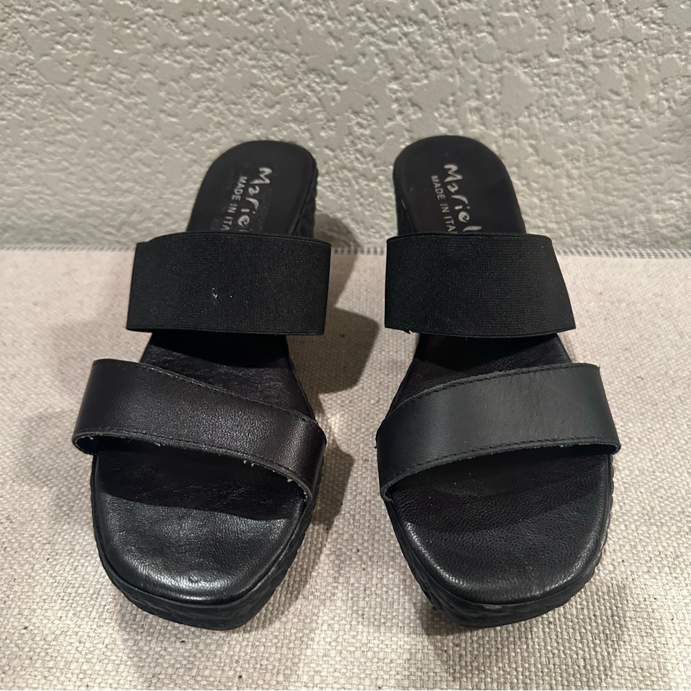 Mariella Black Strap Wedge Sandals